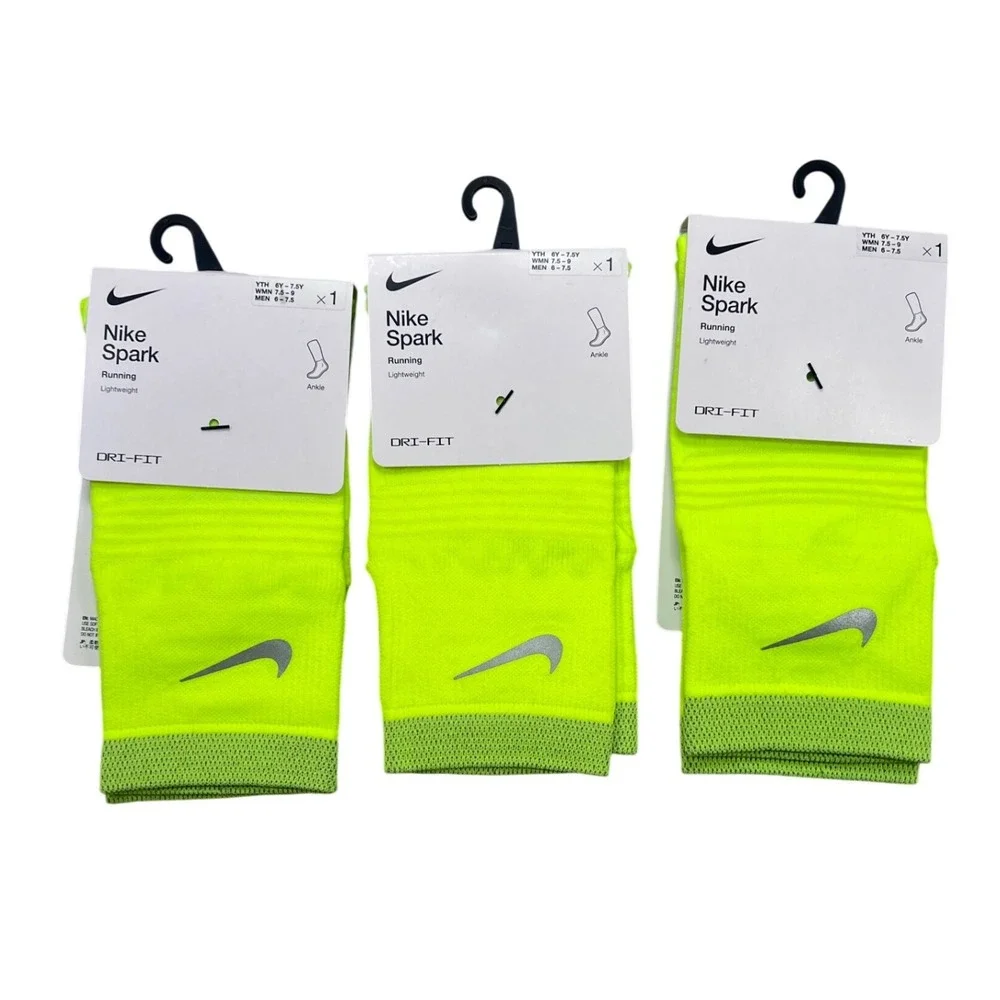 3 Nike Spark Lightweight Running Ankle Socks Volt‎ Neon Yellow M 6-7.5 W 7.5-9